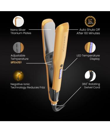 MOEHAIR Professional Titanium Ionic Flat Iron - 1.5" Ceramic Plates Adjustable Temperature Auto Shut Off | Perfect for Straightening Waving & Curling All Hair Types - Buy Online on GoSupps.com