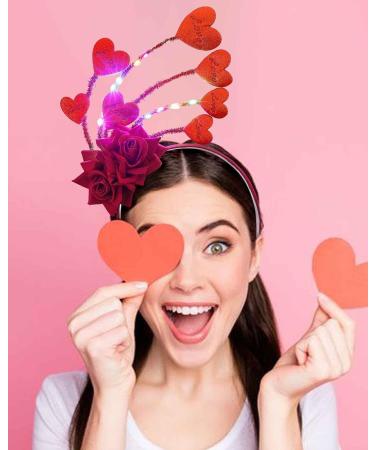 Edary Light Up Heart Headbands Led Valentines Day Hair Band Sequins Hair Hoop Headwear Festival Costum Hair Accessories for Women - Buy Online on GoSupps.com