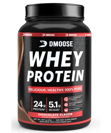 DMoose Whey Protein Powder I 24 g Protein I 130 Calories I 5.1 g BCAAs I Natural Protein Powder for Muscle Gain Chocolate/Vanilla Flavor I 2 lbs I 28 Servings
