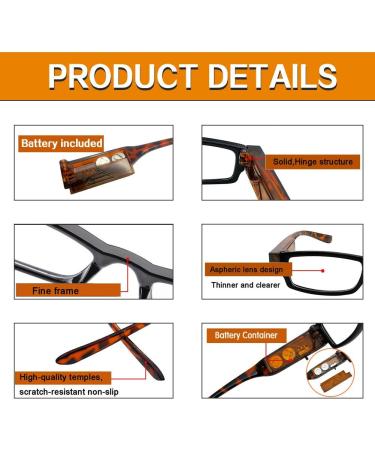 2 Pack LED Reading Glasses - Lighted Readers for Clear Vision - Unisex Nighttime Eyewear 2.0x Magnifier - Compact Black Frames - Buy Online on GoSupps.com
