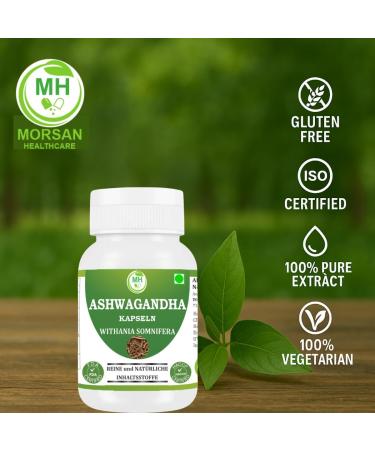 Morsan Healthcare Ashwagandha (Withania somnifera) Capsules | Pack of 60 x 500 mg. Vegetarian capsules | Natural food supplement | GMP certified | Gluten-free (120) - Buy Online on GoSupps.com