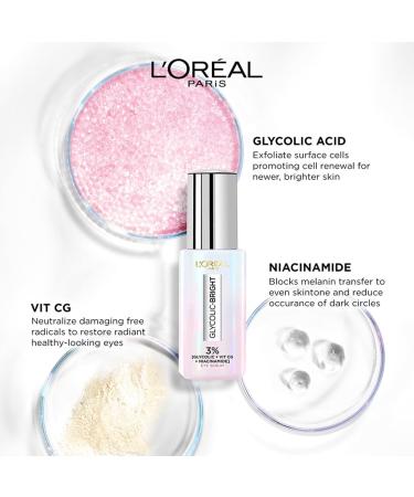 L'Or al Paris Glycolic Bright Dark Circle Eye Serum | 3% Glycolic Niacinamide & Vitamin Cg - 20ml | International Shipping - Buy Online on GoSupps.com