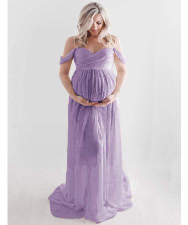 FEOYA Maxi Maternity Dress Chiffon Lace Strapless Gown - Purple Maternity Gown for Pregnant Women Photography - Buy Online on GoSupps.com