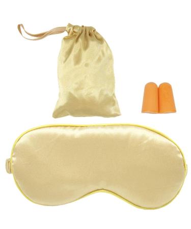 HappyDaily Beautiful Silk Sleep Mask with Luxury Travel Pouch and Ear Plug - Soft and Comfortable Eye Shade Eye Cover for Full Night Sleep Nap Travel (Gold)
