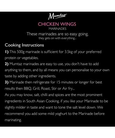 Mumtaz CHICKEN WINGS Marinade Sauce - Pack of 6x500g 15 Minute Magic Marinade Medium Spiced BBQ-Grill-Roast-Stir or Air fry All Natural Ingredients Gluten Free Vegan Friendly. - Buy Online on GoSupps.com