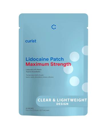 Curist Lidocaine Patches Maximum Strength Topical Pain Relief - Apply Carefully - Great for Back Relief, Neck Relief, Sore Muscle Relief (20 Clear Patches -1 Pack - 3x5" Lidocaine 4% Patches)