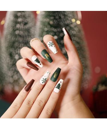 Christmas False Fingernails - Self-Adhesive Artificial Nails for Women & Girls | Full Coffin Nail Tips - Buy Online on GoSupps.com