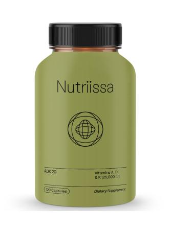 Nutriissa ADK 20 - Immune & Bone Health Support with Vitamins A, D & K (25,000 IU) - 4-Month Supply - EPEB Certified for Purity & Potency - 120 Vegan Capsules