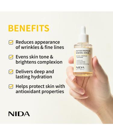 NIDA Peptide Propolis Renewal Serum | Peptide Complex Propolis Extract Adenosine | Youthful Look Wrinkles Fine Lines Pore & Sebum Care | 1.69 fl.oz. 50ml (Updated) - Buy Online on GoSupps.com