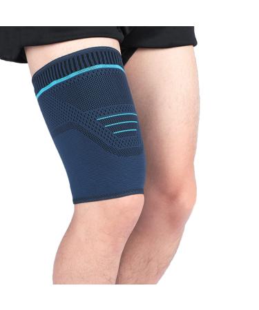 Tofbs 2 piece of thigh bandage for men & women breathable slipproof compression thigh bandage for sports knee tendon quadriceps injuries muscle fiber tear (L navy blue) L navy blue
