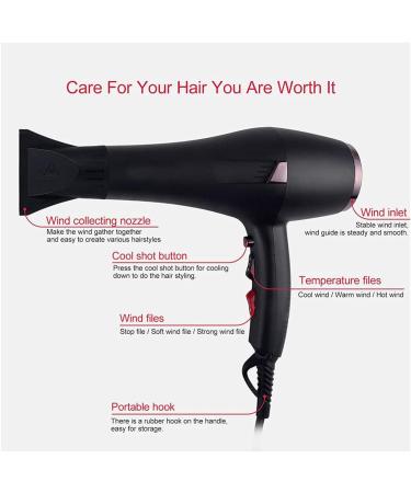 Professional Hair Dryer 2400W AC Motor Negative Ionic Technology Blow Dryer with 3 Heat & 2 Speed Setting and Cool Shot Button Concentrator Nozzle Included Fast Drying for Men and Women Small Gift - Buy Online on GoSupps.com