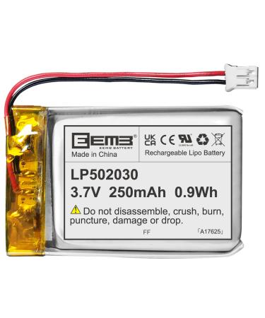 EEMB Lithium Polymer Battery 3.7V 250mAh 502030 Lipo Rechargeable Battery Pack with Wire JST Connector for VXI Blue Parrott- Confirm Device & Connector Polarity Before Purchase 1