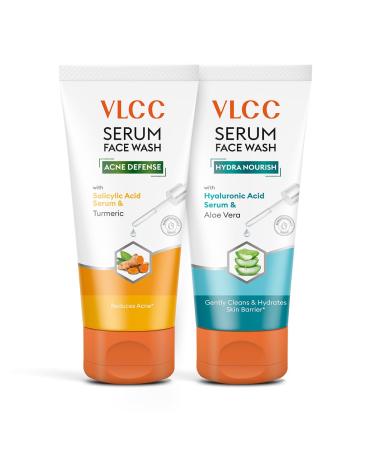 VLCC Salicylic Acid & Turmeric Serum Facewash - 150 ml for AM | with Free Hyaluronic Acid & Aloe Vera Serum Facewash - 150 ml for PM