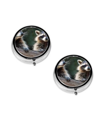 (Little Raccoon Face) Round Pill Box 3 Compartment Pill Box Mini Decorative Pocket Purse Portable Travel Medicine Tablet Vitamin Holder Organizer Pill Case