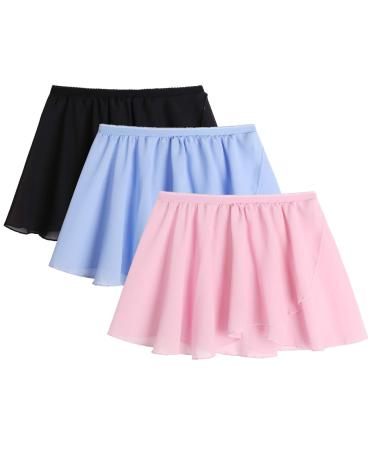 Arshiner Girls Ballet Skirts Dance 3 Pack Chiffon Wrap 3-pack Black/Pink/Blue 8-9 Years