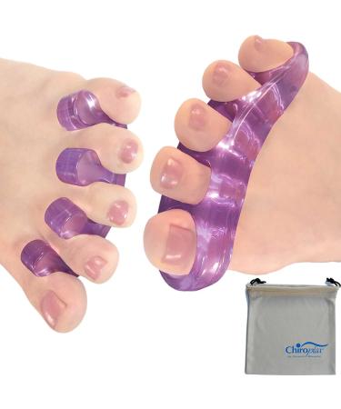 Chiroplax Gel Toe Separators Stretchers (2 Pairs w/Pouch) Toe Spacer Spreader for Bunion Relief, Hammer Toes, Toe Straightener (Lavender)