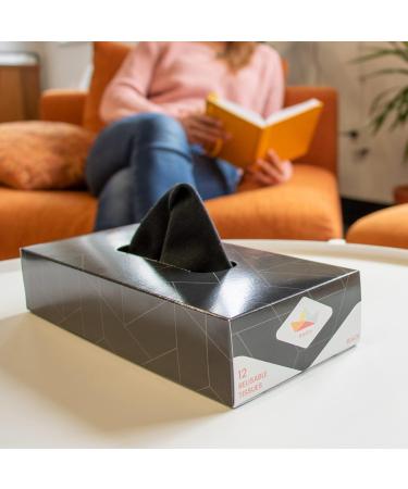 Boaty Reusable Tissue Box Washable Sustainable and Eco-Friendly Tissue Cloth Handkerchief for Home Ultra-Soft and Absorbent Cotton Bamboo Facial Tissue (12 Black) - Buy Online on GoSupps.com