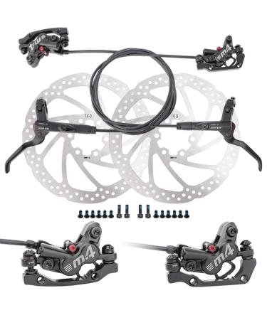 JFOYH 4-Piston MTB Hydraulic Brake Set with 160mm Floating Disc Rotors, Front and Rear Hydraulic Disc Brake Kit for MTB(Pre-Bled, Included Original Pads) MT2000-4 Piston Left-Front&Right-Rear