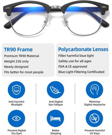 SOAR&EAGLE 3 Pack Blue Light Blocking Glasses - Retro Semi Rimless Computer Gaming Eyewear for Men/Women (Sand Black Silver/Wood Grain Gun/Crystal Silver) - Buy Online on GoSupps.com