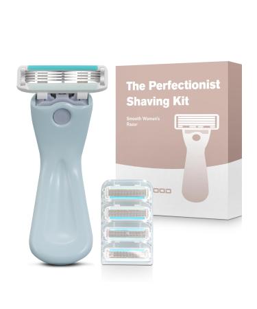4-Blade Metal Razor Handle Makes Shaving A Hassle-Free Experience for Men and Women + 4 Cartridges One-touch Replacement Razor Cartridge