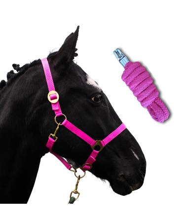 Halter for horses with rope |Leading knitting horse with halter |Haler Shetty pony thoroughbred Full X-Full with rope (pink mini shetty) Pink Mini Shetty
