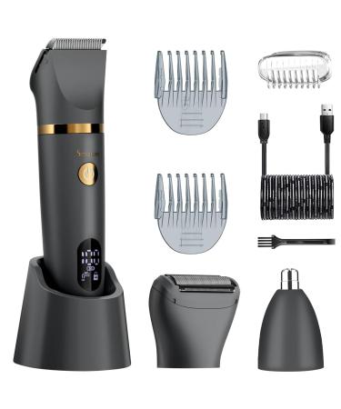 Rasoir intime pour homme - Tondeuse intime - Tondeuse pour le corps - Rasoir pour homme - Zone intime - Tondeuse nasale - Affichage LCD - tanche - 3 en 1