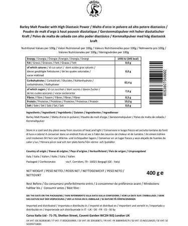 Veggy Duck - Diastatic Malt Powder (400g) | Barley Malt for Bread Making | High Diastatic Power | Made in Italy A. Diastatic Malt Powder (400g) - Buy Online on GoSupps.com