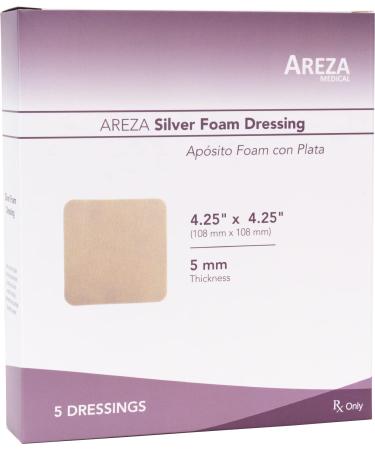 Areza Silver Foam Wound Dressing 4.25 x 4.25 Sterile 5 dressings per Box x1