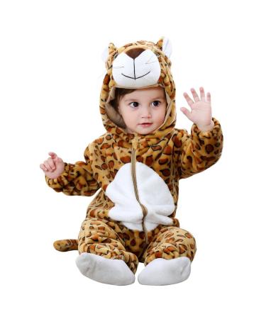 COOKY.D Baby Hooded Rompers Infant Winter Flannel Jumpsuit Pajamas 2-36 Months 30-36 Months Leopard