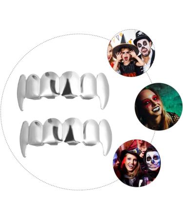 Amosfun 2pcs Werewolf Teeth Halloween Decor Accessories Halloween Party Supplies Teeth Grill Set Artificial Teeth Fake Upper Teeth Silver Plated Teeth Men and Women Silver Prom Supplies - Buy Online on GoSupps.com