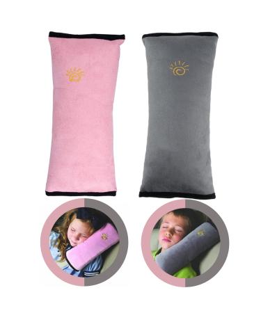 crazy bean Seat Belt Pads for Kids Seat Belt Padding Comfort Harness Pads Seat Belt Covers Seatbelt Strap Cover Kids Protection Travel Strap Shoulder Pad Pink + Grey(2pcs)