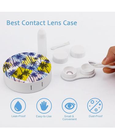 Palm Trees Round Case For Contact Lens Kit Storage Box with Mirror Printed - Buy Online on GoSupps.com