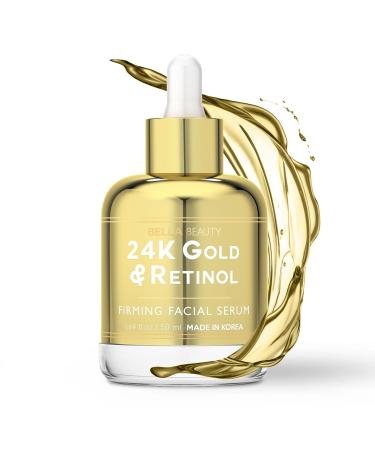 Bella Beauty 24K Gold and Retinol Face Serum - Reduces Age Spots Fine Lines & Wrinkles Lifting & Firming Facial Serum - Cruelty Free Korean Skin Care For All Skin Types - 1.69 FL oz / 50 ml 24K Gold & Retinol