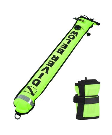 5FT SMB Surface Safety Signal Buoy Marker Buoy Inflatable Tube Sausage Submersible Scuba Diver Accessory with High Visibility Reflective Strip for Underwater Diving Snorkeling Fluorescence Yellow
