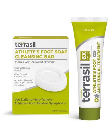 Athletes Foot Cream Treatment 2-Product Kit   6X Greater Fungal Fighting Power  Natural Ingredients with Tea Tree Oil and Clotrimazole by Terrasil (25gm tube & 75gm anti-fungal soap bar)