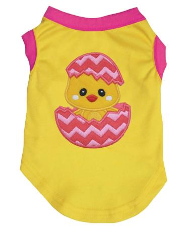 Petitebella Chick Egg Puppy Dog Shirt (Yellow/Hot Pink, Medium) Medium Yellow/Hot Pink