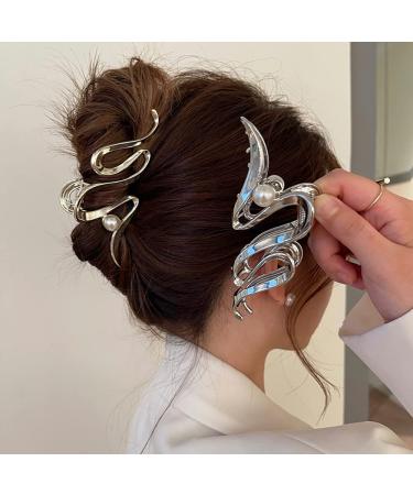 Wave Metal Hair Claw Clip - Large Silver Hair Accessory for Thick Hair - Women's Hair Clip Barrette - 1pc - Buy Online on GoSupps.com