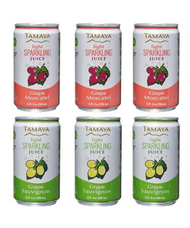 Tamaya Light Sparkling Grape Juices, Mix Discovery Case, NFC, Not from Concentrate, Fresh Pressed, 100% Natural, No Sugar Added, No Preservatives, 6.75 Fl Oz Mini Cans (Pack of 12) Mix Discovery Case Light Sparkling Juice
