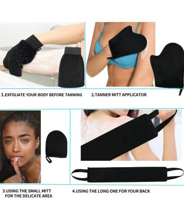 Self Tanning Mitt & Back Lotion Applicator Kit - 3 Pack Exfoliating Gloves & Clean Skin Brush for Perfect Fake Bake Tan - Buy Online on GoSupps.com