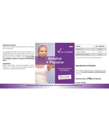 Betaine + Pepsin - 180 Tablets | Digestive Enzyme Supplement for 60 Days | Enhance Digestion | Vitamintrend  - Buy Online on GoSupps.com