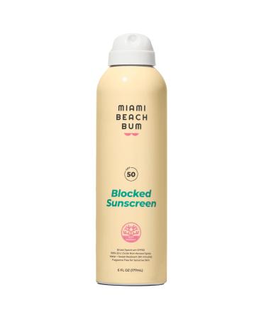 Miami Beach Bum SPF 50 Blocked Mineral BOV Spray (6 Fl oz), with Algae, Aloe & Antioxidants, Broad Spectrum Sunscreen Non-Aerosol, Hawaii Reef Compliant - Octinoxate, Oxybenzone & Petroleum Free