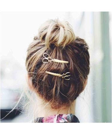 Yheakne hair clip with scissors gold-colored hair clip hairpins trendy made of metal decorative hair accessory for women and teenagers gift