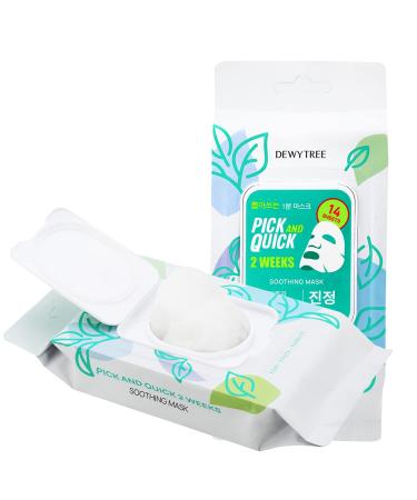 Dewytree Pick and Quick 2 Weeks Soothing Mask 14 Sheets - Dispenser Type  Perfect Soothing Daily Facial Mask Sheet  Tea Tree and Madecassic Acid  for Irritated and Sensitive Skin