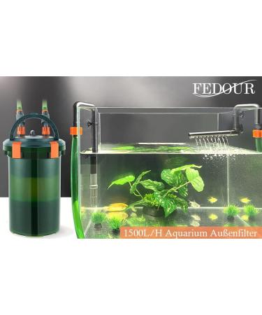 Fedour 1500L/H Aquarium External Filter - 15W Adjustable Canister Filter for 75-500L Aquariums with Filter Media - Optimal Performance & Easy Maintenance - Buy Online on GoSupps.com