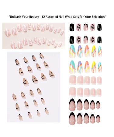 Buy 12 Packs of AOGUZH Press On Nails - 288 Pcs Medium Almond & Square Designs Glue-On Set with Adhesive Tabs & Nail File for Women - Shop Internationally - Buy Online on GoSupps.com