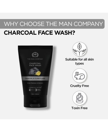 Shop The Man Company Activated Charcoal Face Wash for Men | Anti Pollution Acne Control Deep Cleansing | Ylang Ylang & Argan Oils - 100ml | All Skin Types - Buy Online on GoSupps.com