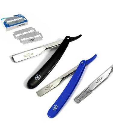 2 pcs Barber Razor Holder Shaving Knife Straight Razor with Disposable Blades with 10 Blades