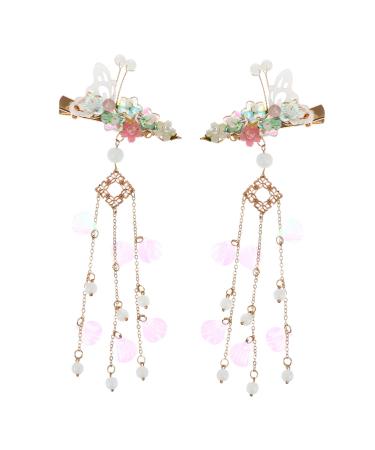 MAGICLULU 2 Pairs Butterfly Hair Clip Womens Hair Accessories Barrettes for Tassel Hair Clips Hair Stick for Lady Chinese Hair Barrettes Tassel Headdress Hairpin Miss Metal Alloy
