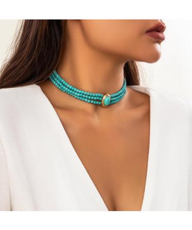 Caiguoer Turquoise Necklace Crystal Choker Beaded Necklace Accessories for Women and Girls - Buy Online on GoSupps.com