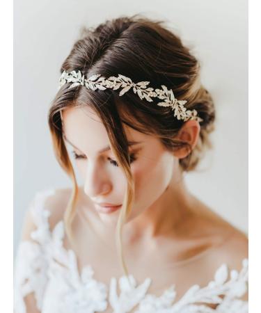 SWEETV Gold Leaf Wedding Headpiece | Rhinestone Bridal Headband for Bride and Flower Girl - Handmade Women's Hair Accessory - Buy Online on GoSupps.com